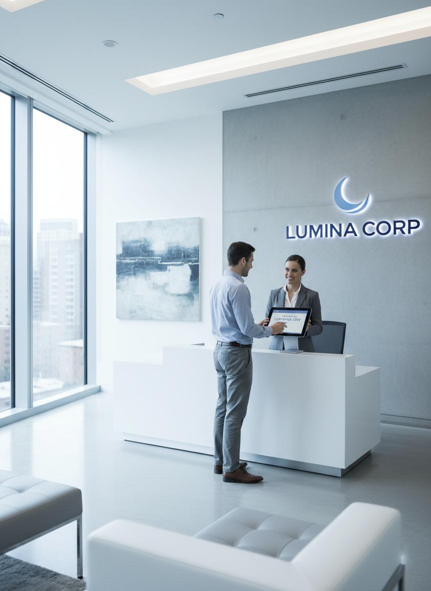 Bureau de réception moderne avec enregistrement des visiteurs